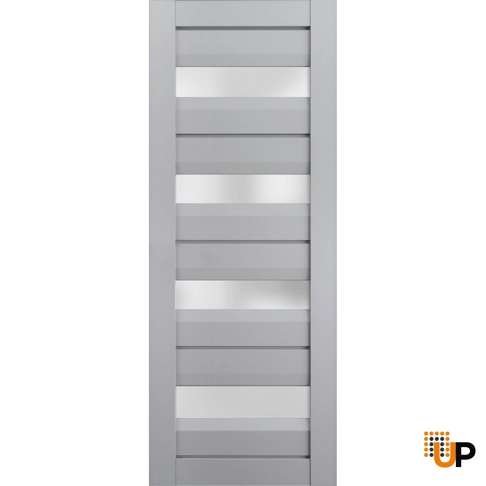 Single laminate modern interior door slab with frosted glass | Veregio 7455 Matte Grey | 18 x 80 photo#1