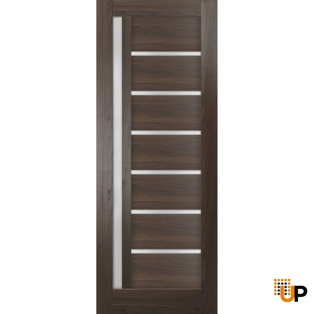Single mdf modern interior door slab with frosted glass | Quadro 4088  Chocolate Ash | 18 x 80 photo#1