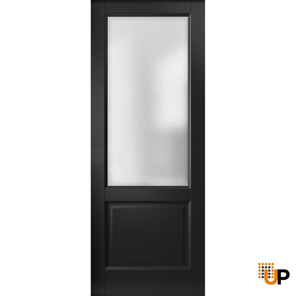 Single solid core classic interior door slab with frosted glass | Lucia 22 Black Matte | 18 x 80 photo#1