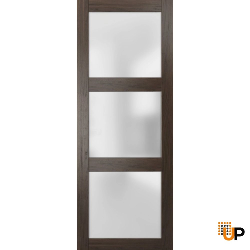 Single solid core luxury interior door slab with frosted glass | Lucia 2552 Chocolate Ash | 18 x 80 photo#1
