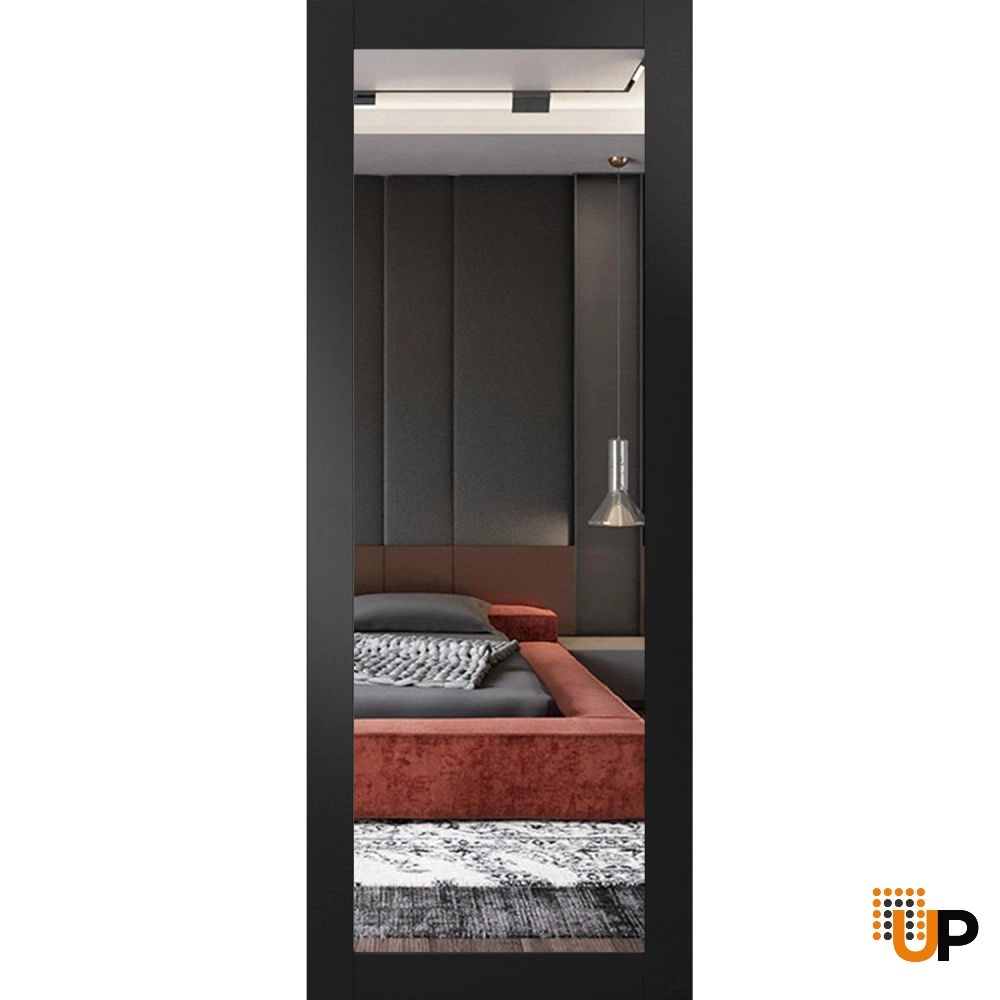 Single solid core luxury interior door slab with mirror glass | Lucia 1299 Black Matte | 18 x 80 photo#1