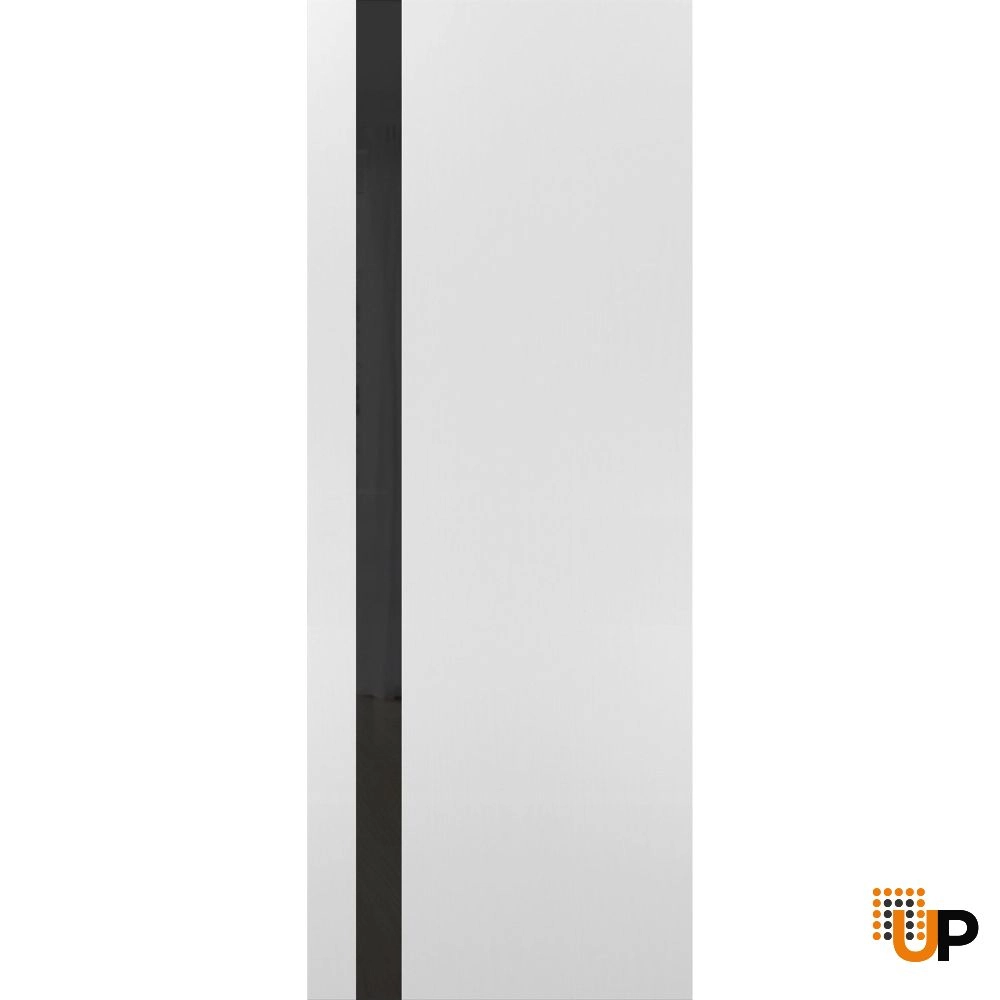 Single solid core interior door slab with black glass | Planum 0040 White | 18 x 80 photo#1
