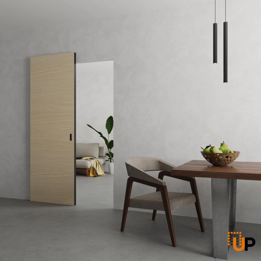 Single solid wood with honeycomb sliding modern interior hidden barn door | Planum 0010 Light Oak | 28 x 80 photo#2