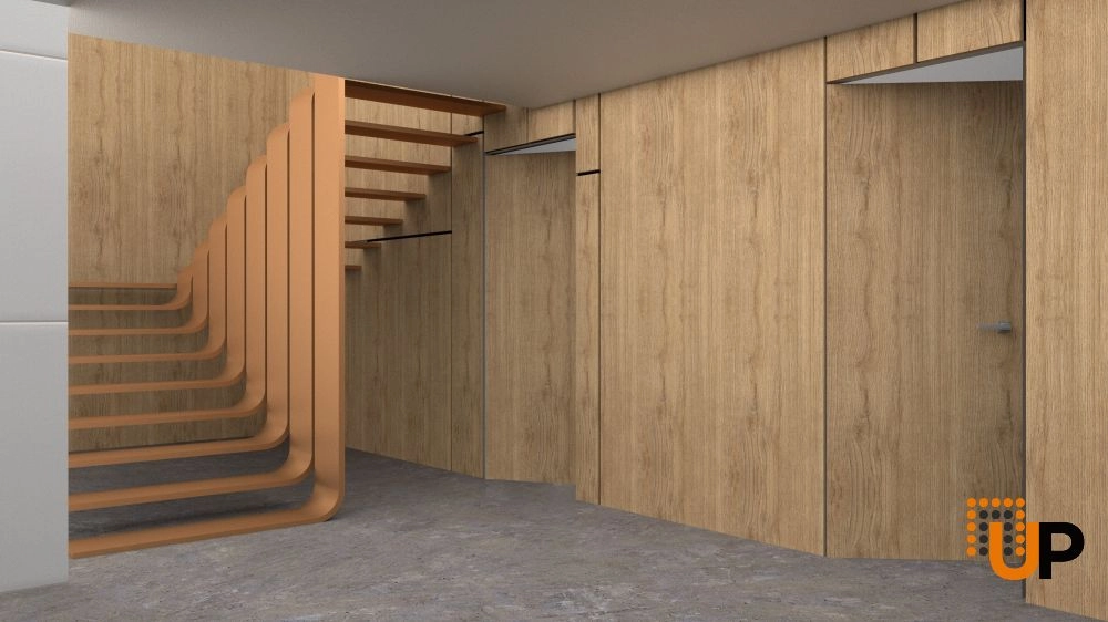 Single solid wood with honeycomb swing modern interior hidden door | Planum 0010 Split Wood | 18 x 80 photo#2
