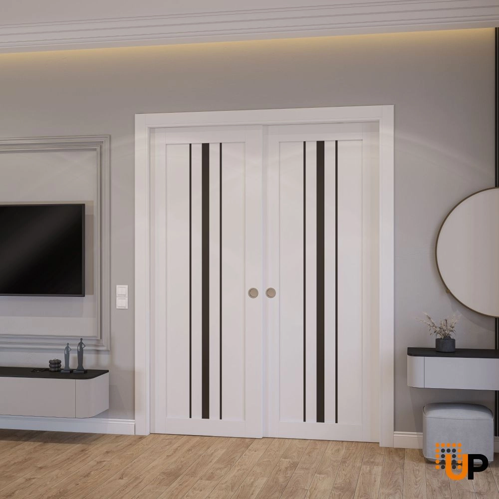 Double solid core sliding interior closet bypass door | Basic 4903 White | 72 x 96 photo#2