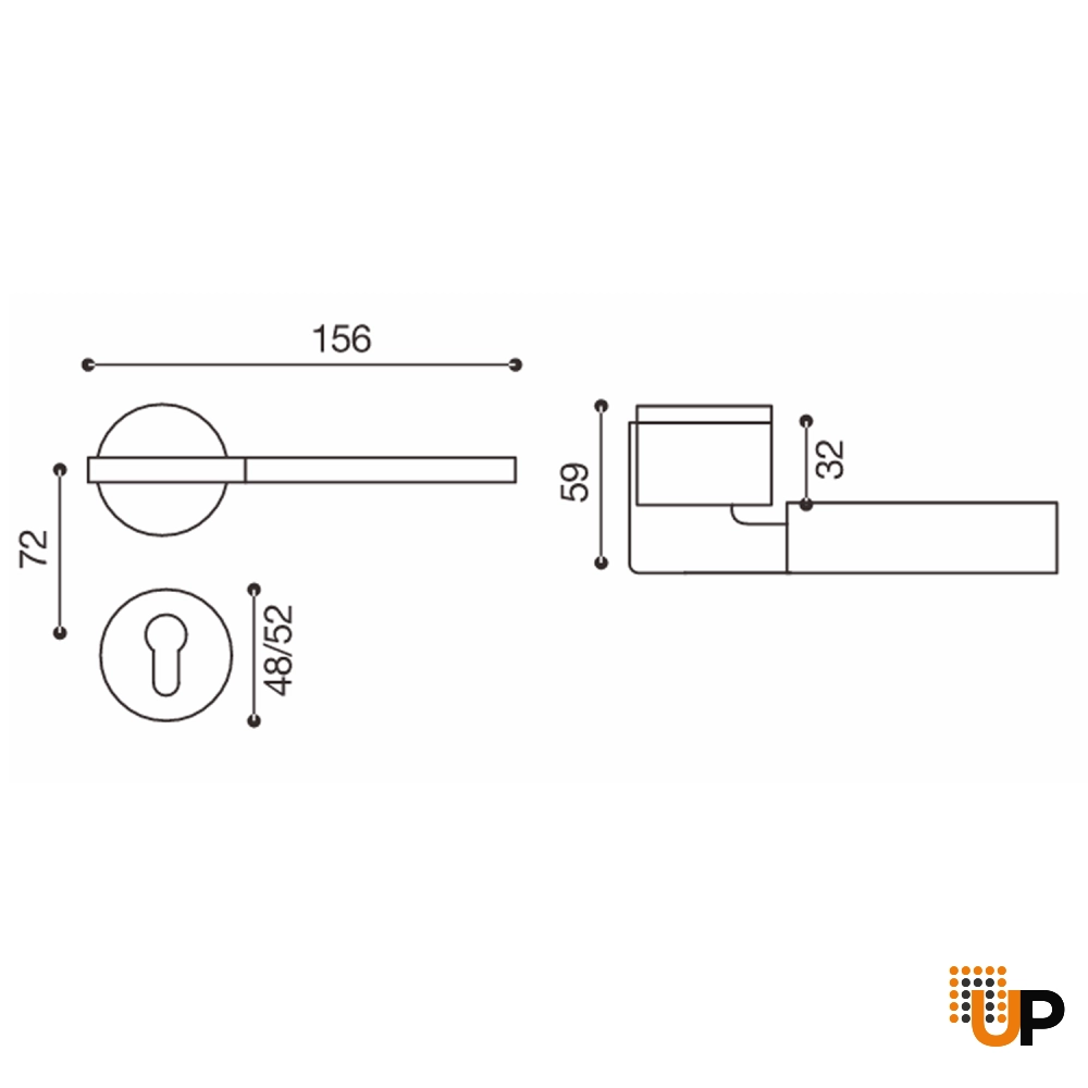 Door Euro Handle TORONTO for Magnetic Lock, Graphite and Brown Leather, Passage photo#2