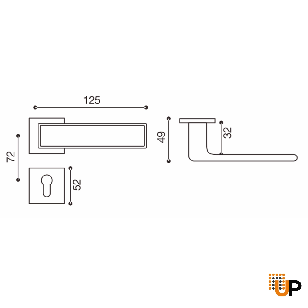 Door Euro Handle TURIN for Magnetic Lock, Chrome and Black Leather, Passage photo#2