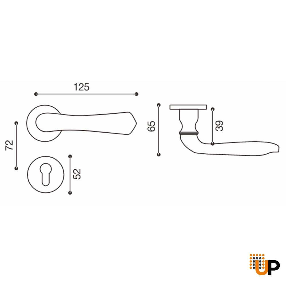 Door Euro Handle VERONA for Magnetic Lock, Gold, Passage photo#2