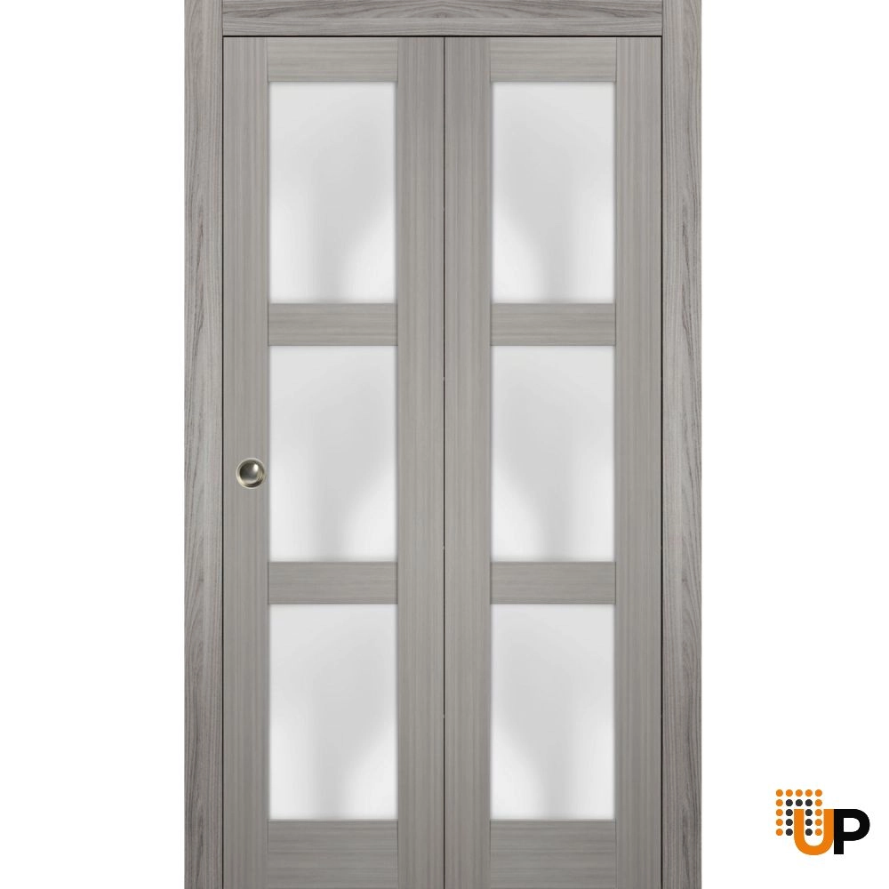 2 folding panels solid core sliding french interior bi-fold door with frosted glass | Lucia 2552 Ginger Ash | 36 x 80 (2* 18x80) photo#1