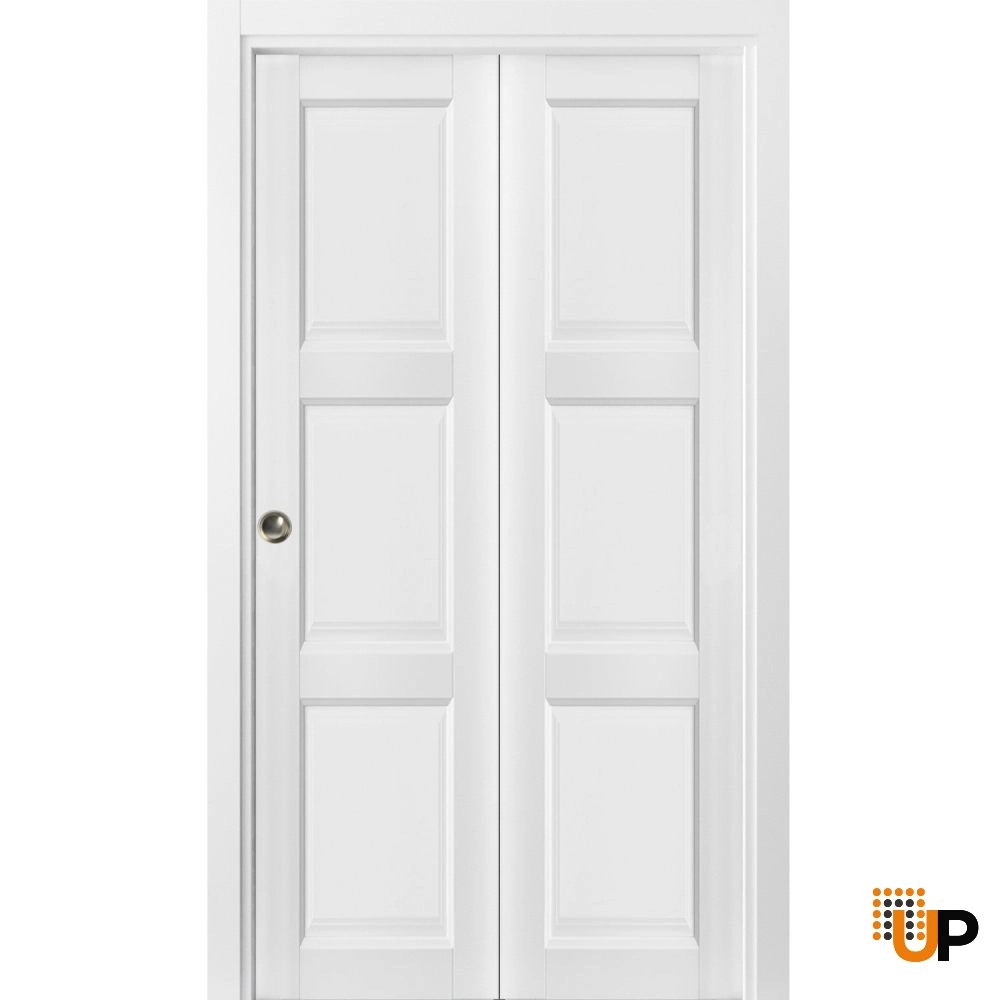 2 folding panels solid core sliding interior bi-fold door | Lucia 2661 White | 36 x 80 (2* 18x80) photo#1