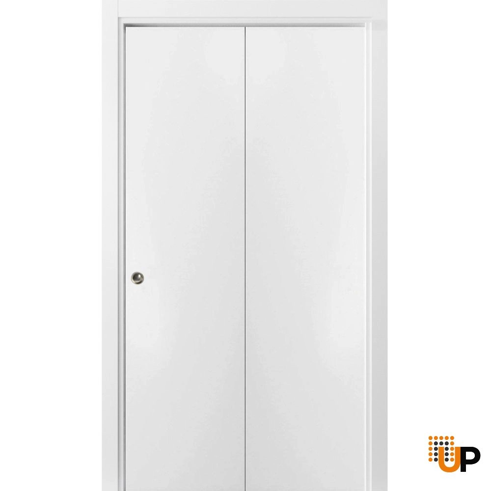 2 folding panels solid wood with honeycomb sliding modern interior bi-fold door | Planum 0010 White | 36 x 80 (2* 18x80) photo#1