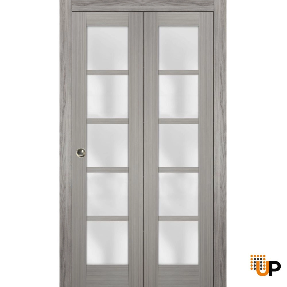 2 folding panels mdf sliding french interior bi-fold door with frosted glass | Quadro 4002  Ginger Ash | 36 x 80 (2* 18x80) photo#1