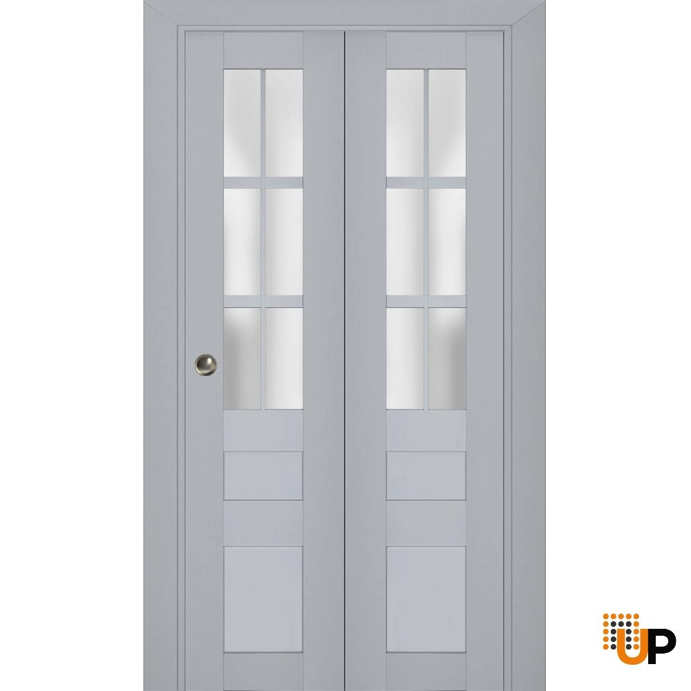 2 folding panels laminate sliding french interior bi-fold door with frosted glass | Veregio 7339 Matte Grey | 36 x 80 (2* 18x80) photo#1