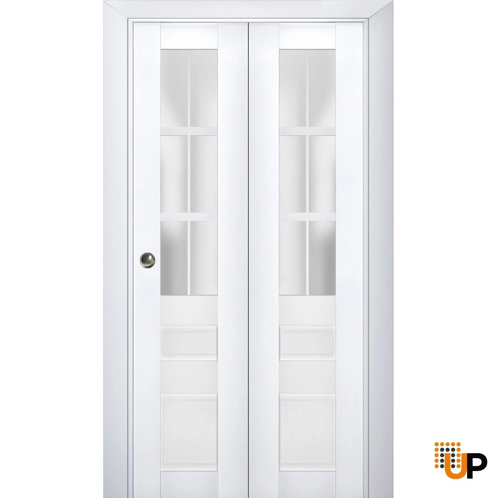 2 folding panels laminate sliding french interior bi-fold door with frosted glass | Veregio 7339 White | 36 x 80 (2* 18x80) photo#1