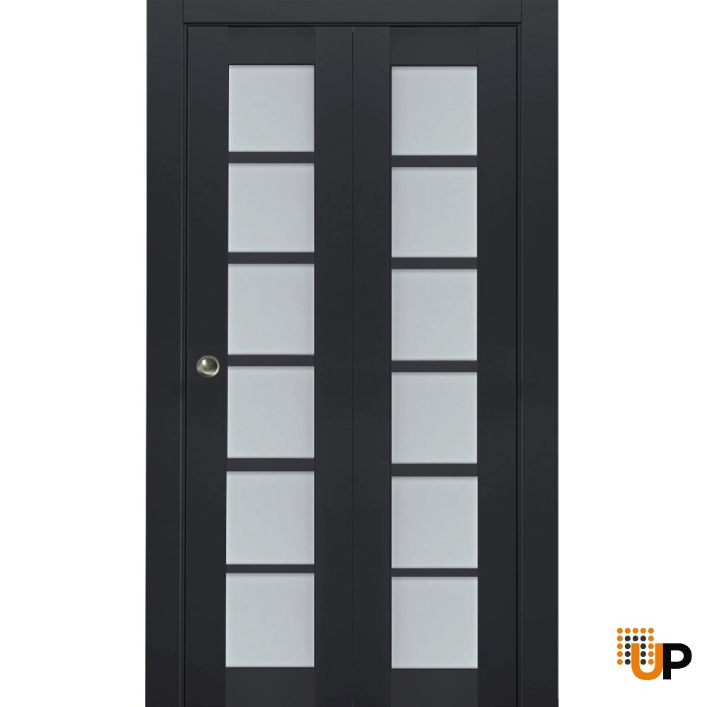 2 folding panels laminate sliding french interior bi-fold door with frosted glass | Veregio 7602 Antracite | 36 x 80 (2* 18x80) photo#1