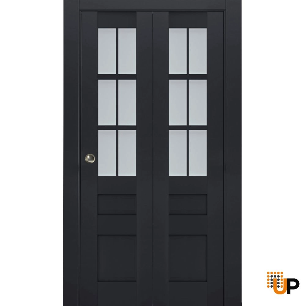 2 folding panels laminate sliding french interior bi-fold door with frosted glass | Veregio 7339 Antracite | 36 x 80 (2* 18x80) photo#1