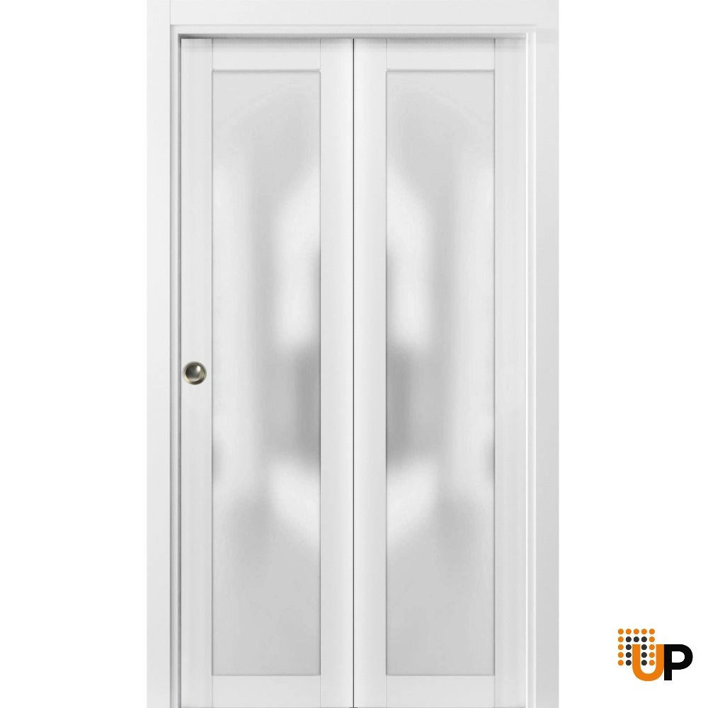 2 folding panels solid core sliding french interior bi-fold door with frosted glass | Planum 2102 White | 36 x 80 (2* 18x80) photo#1