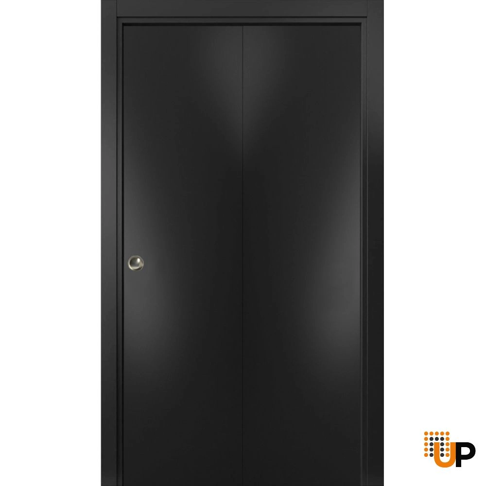 2 folding panels solid wood with honeycomb sliding modern interior bi-fold door | Planum 0010 Black Matte | 36 x 80 (2* 18x80) photo#1