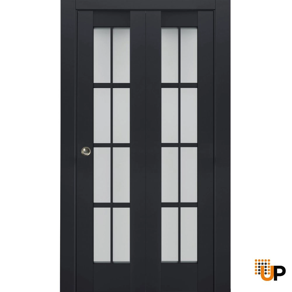 2 folding panels laminate sliding french interior bi-fold door with frosted glass | Veregio 7412 Antracite | 36 x 80 (2* 18x80) photo#1