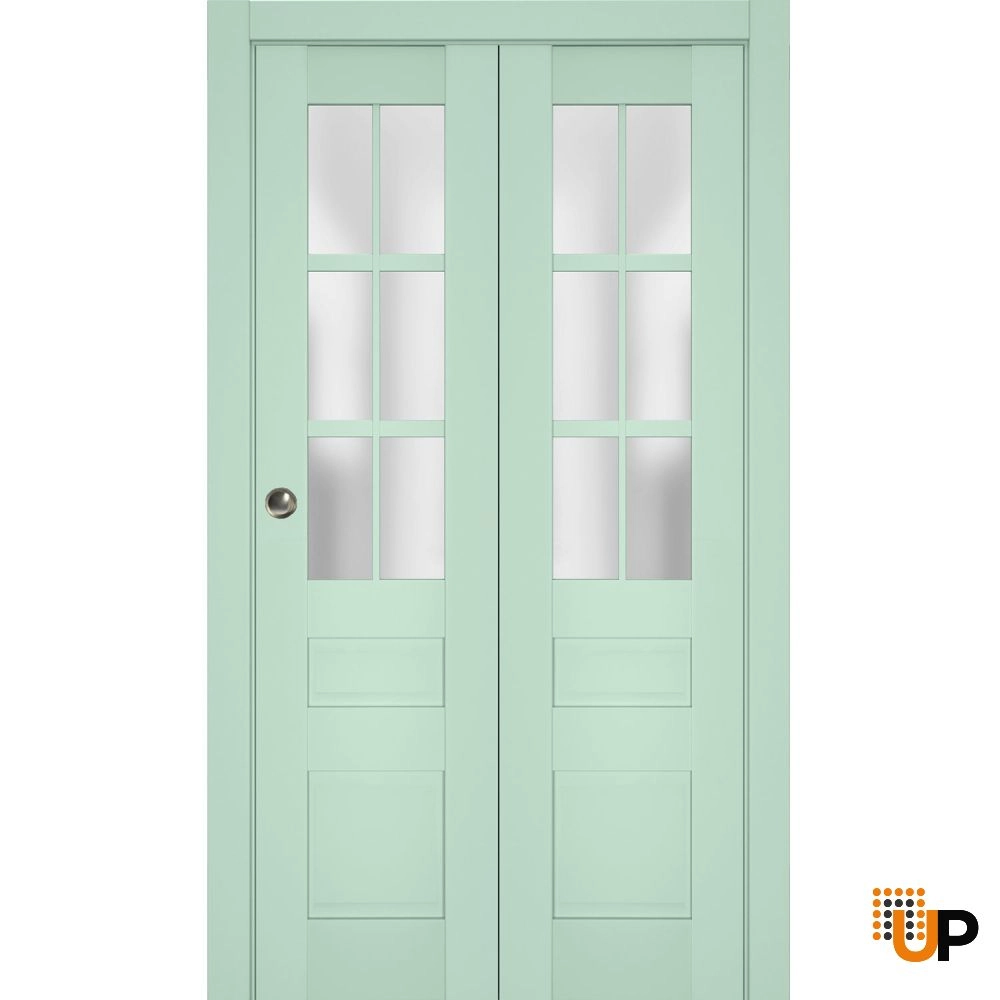 2 folding panels laminate sliding french interior bi-fold door with frosted glass | Veregio 7339 Oliva | 36 x 80 (2* 18x80) photo#1