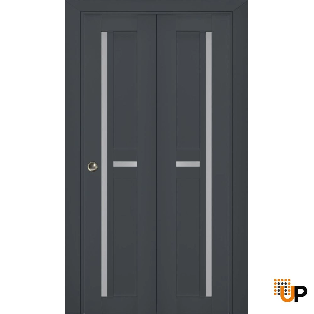 2 folding panels laminate sliding modern interior bi-fold door with frosted glass | Veregio 7288 Antracite | 36 x 80 (2* 18x80) photo#1