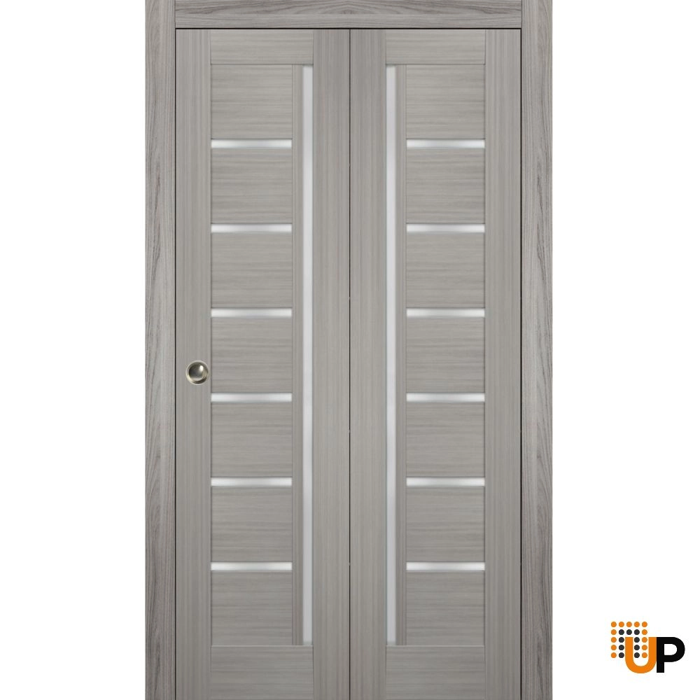 2 folding panels mdf sliding modern interior bi-fold door with frosted glass | Quadro 4088  Ginger Ash | 36 x 80 (2* 18x80) photo#1