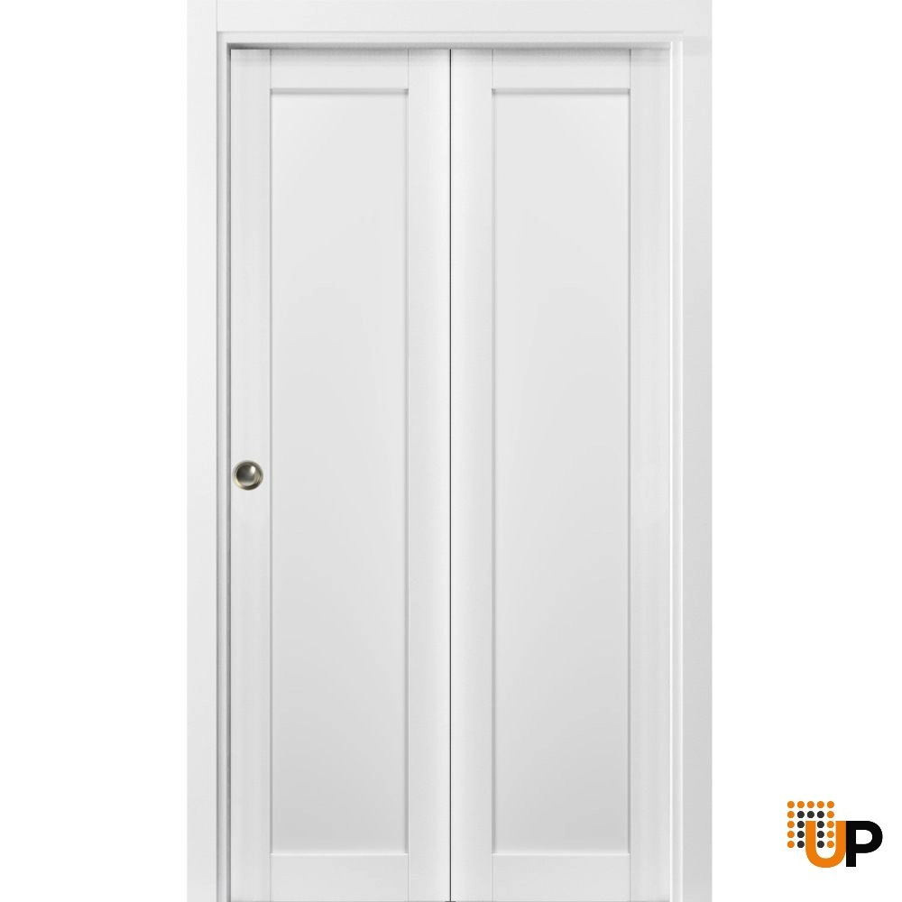 2 folding panels mdf sliding shaker interior bi-fold door | Quadro 4111 White | 36 x 80 (2* 18x80) photo#1