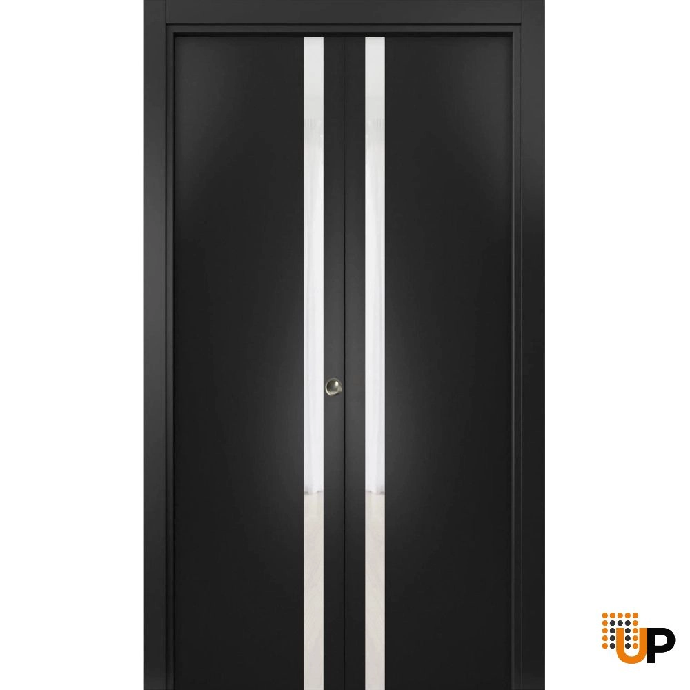 2 folding panels solid core sliding modern interior bi-fold door | Planum 0040 Black Matte | 36 x 80 (2* 18x80) photo#1