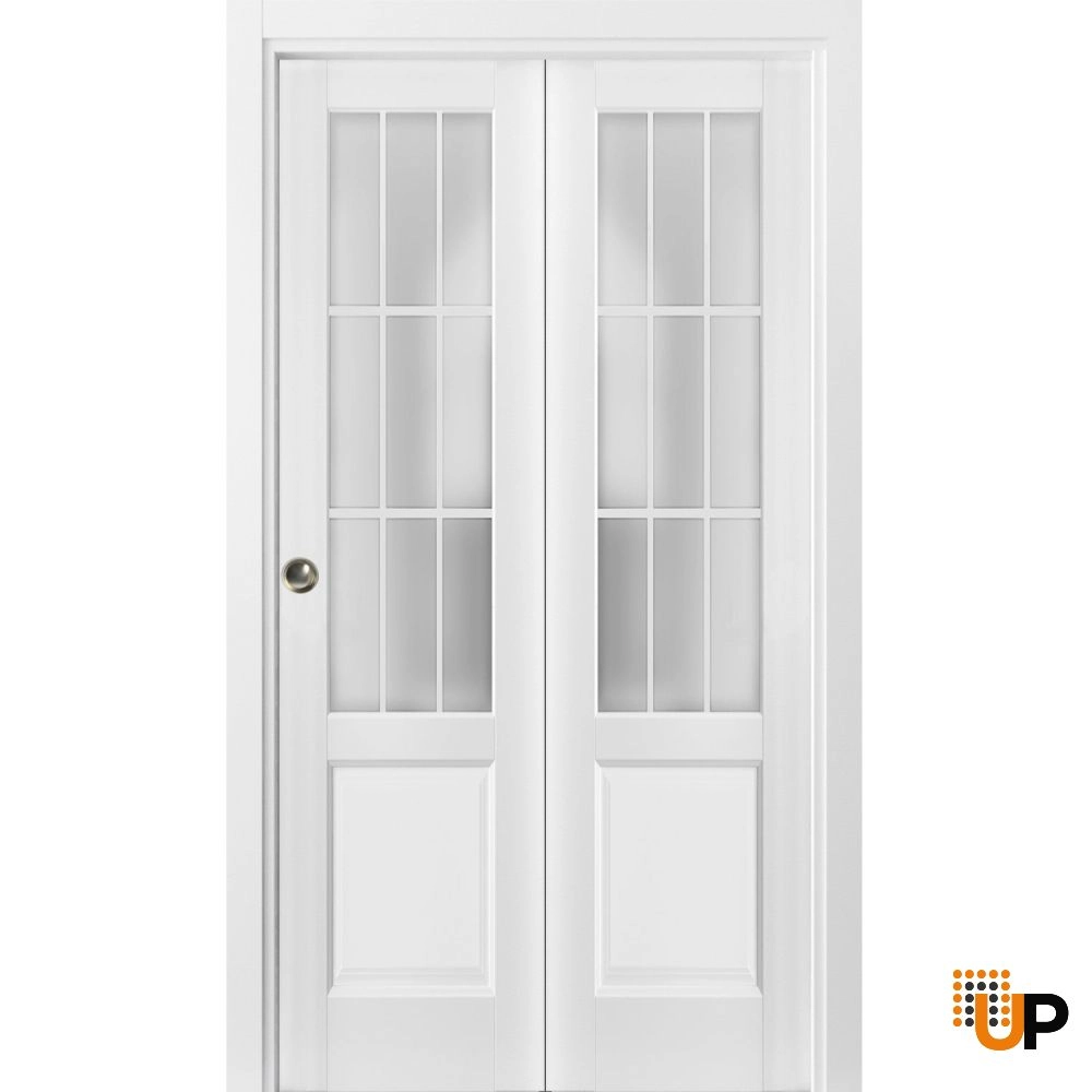 2 folding panels solid core sliding french interior bi-fold door with frosted glass | Felicia 3309 White | 36 x 80 (2* 18x80) photo#1