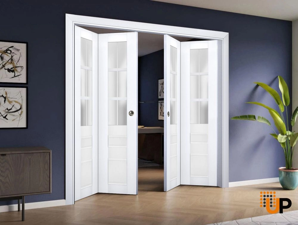 4 folding panels laminate sliding french interior bi-fold double door with frosted glass | Veregio 7339 White | 72 x 80 (4* 18x80) photo#2