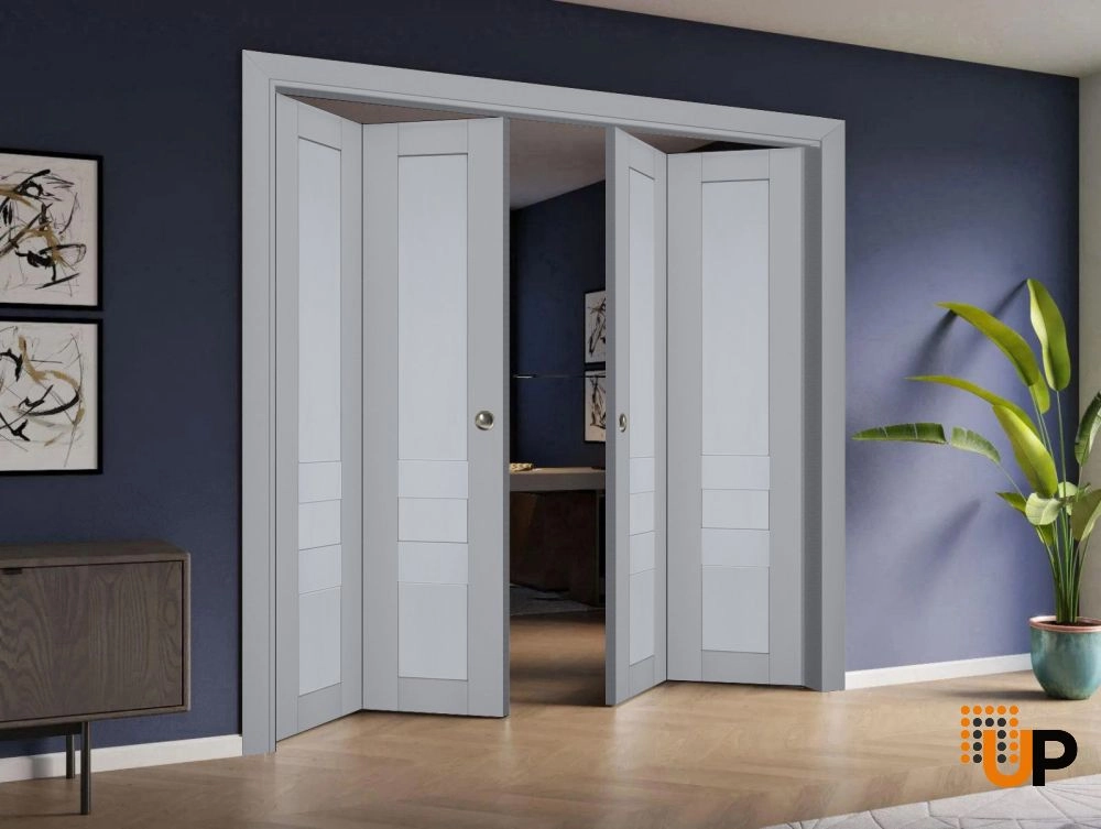 4 folding panels laminate sliding classic interior bi-fold double door | Veregio 7411 Matte Grey | 72 x 80 (4* 18x80) photo#2