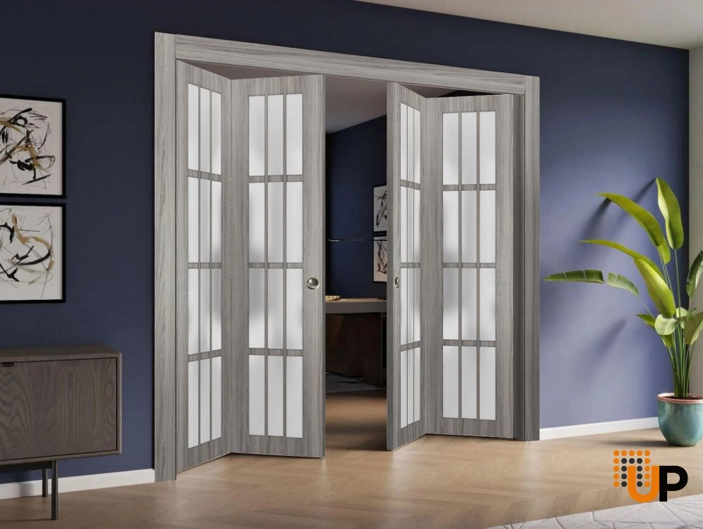 4 folding panels solid core sliding french interior bi-fold double door with frosted glass | Felicia 3312 Ginger Ash | 72 x 80 (4* 18x80) photo#2