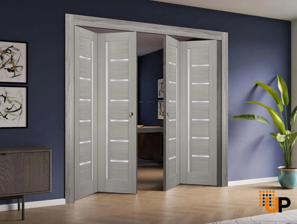 4 folding panels mdf sliding modern interior bi-fold double door with frosted glass | Quadro 4088  Ginger Ash | 72 x 80 (4* 18x80) photo#2