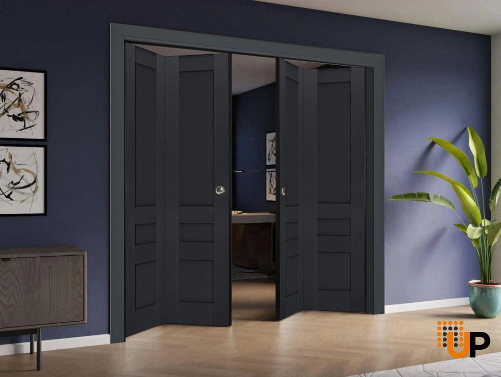 4 folding panels laminate sliding classic interior bi-fold double door | Veregio 7411 Antracite | 72 x 80 (4* 18x80) photo#2