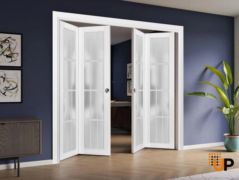 4 folding panels solid core sliding french interior bi-fold double door with frosted glass | Felicia 3312 White | 72 x 80 (4* 18x80) photo#2