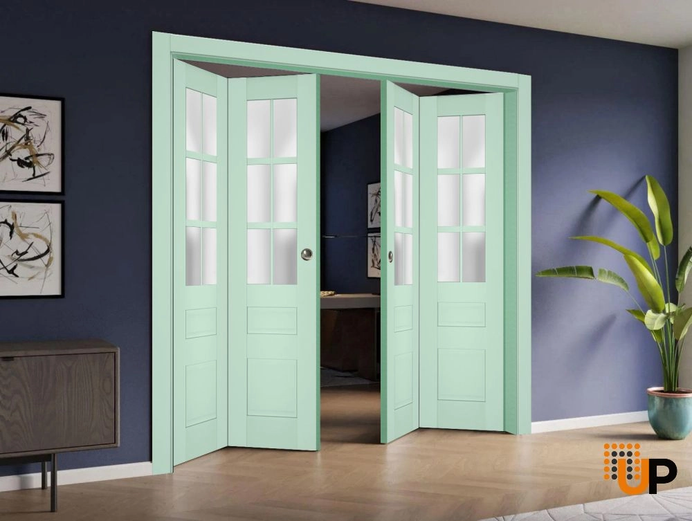 4 folding panels laminate sliding french interior bi-fold double door with frosted glass | Veregio 7339 Oliva | 72 x 80 (4* 18x80) photo#2