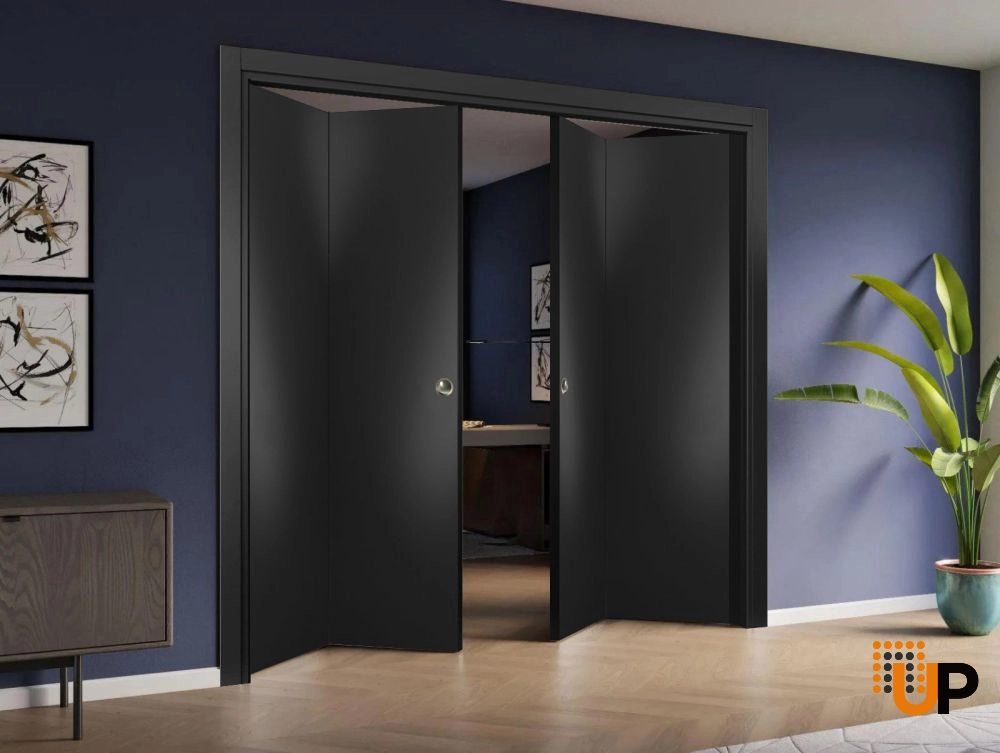 4 folding panels solid wood with honeycomb sliding modern interior bi-fold double door | Planum 0010 Black Matte | 72 x 80 (4* 18x80) photo#2