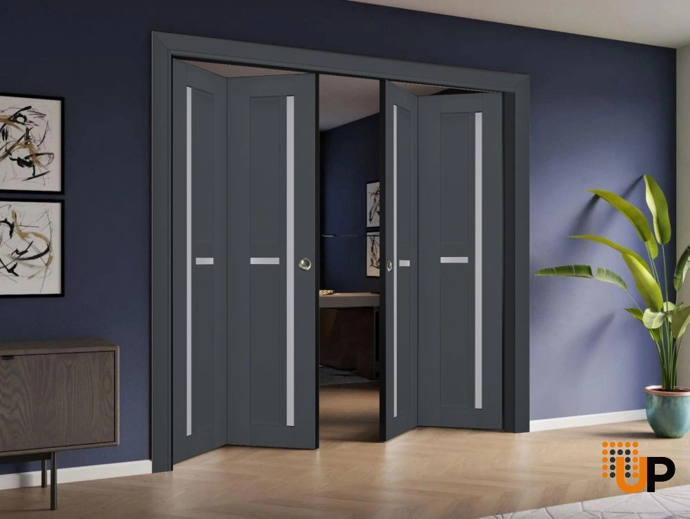 4 folding panels laminate sliding modern interior bi-fold double door with frosted glass | Veregio 7288 Antracite | 72 x 80 (4* 18x80) photo#2