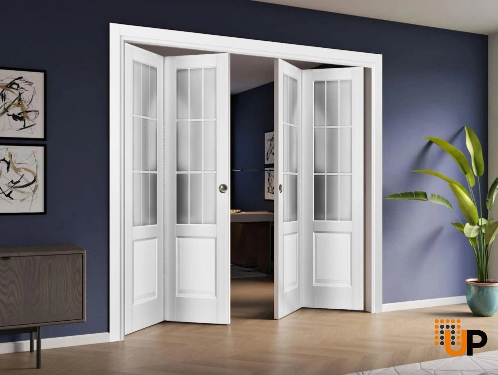 4 folding panels solid core sliding french interior bi-fold double door with frosted glass | Felicia 3309 White | 72 x 80 (4* 18x80) photo#2