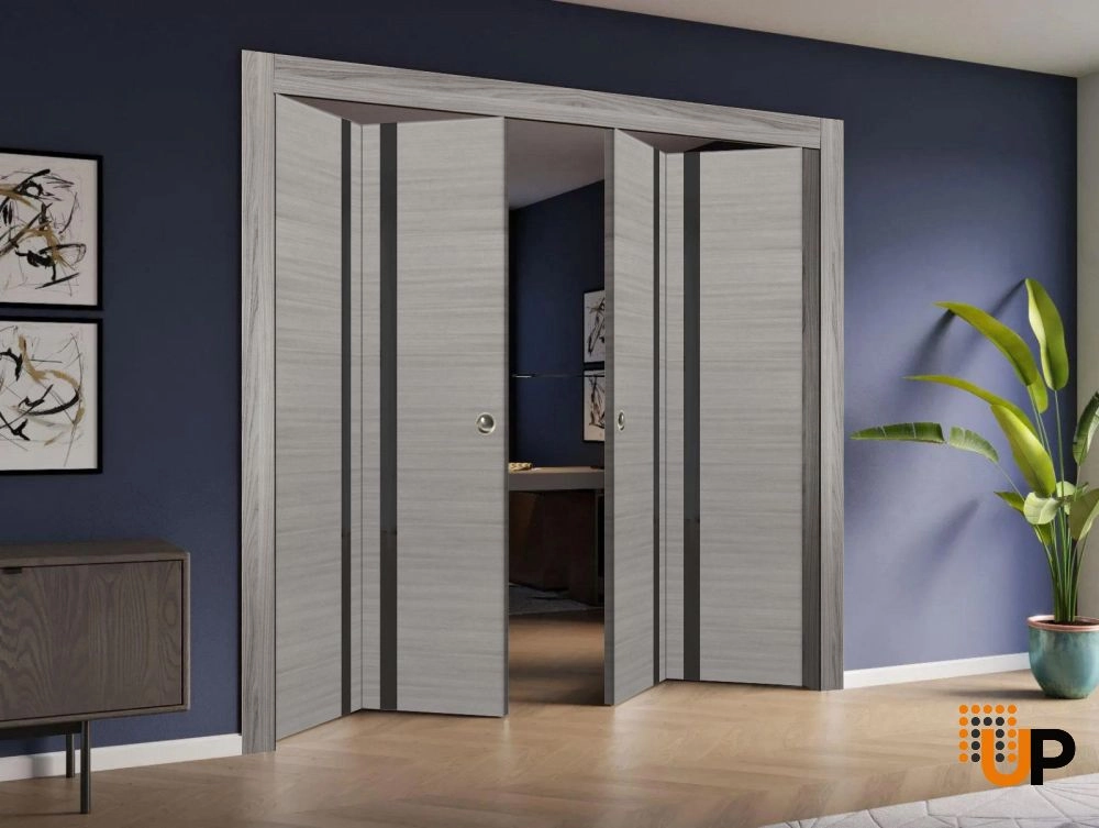 4 folding panels solid core sliding modern interior bi-fold double door | Planum 0040 Ginger Ash | 72 x 80 (4* 18x80) photo#2