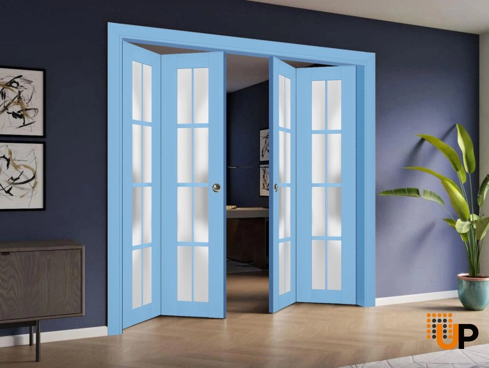 4 folding panels laminate sliding french interior bi-fold double door with frosted glass | Veregio 7412 Aquamarine | 72 x 80 (4* 18x80) photo#2
