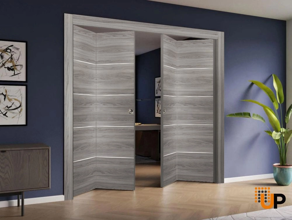 4 folding panels solid wood with honeycomb sliding modern interior bi-fold double door | Planum 0020 Ginger Ash | 72 x 80 (4* 18x80) photo#2