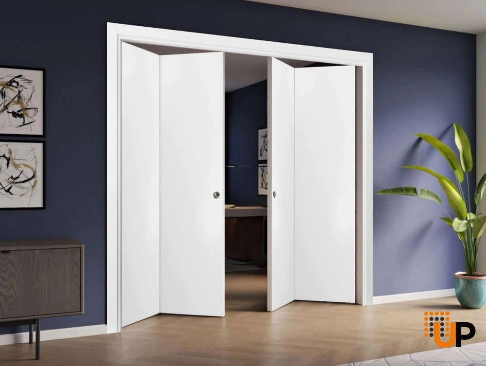 4 folding panels solid wood with honeycomb sliding modern interior bi-fold double door | Planum 0010 White | 72 x 80 (4* 18x80) photo#2
