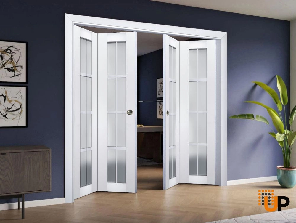 4 folding panels laminate sliding french interior bi-fold double door with frosted glass | Veregio 7412 White | 72 x 80 (4* 18x80) photo#2