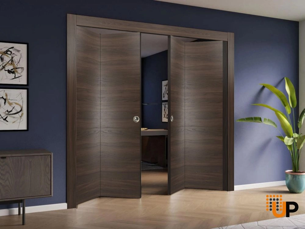 4 folding panels solid wood with honeycomb sliding modern interior bi-fold double door | Planum 0010 Chocolate Ash | 72 x 80 (4* 18x80) photo#2