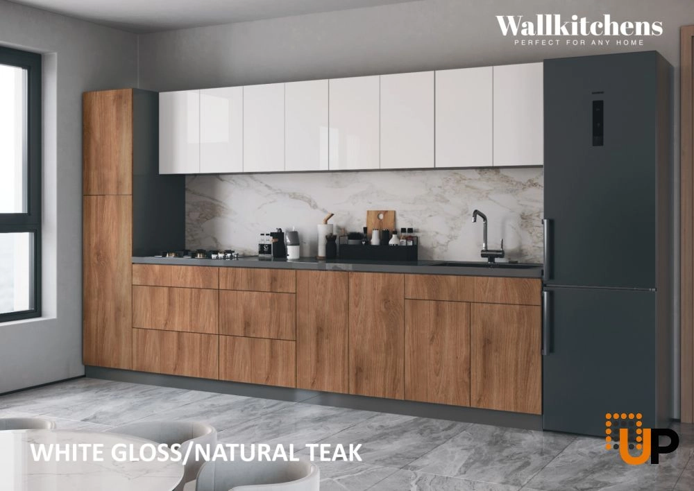 Kitchen Elegant Collection Natural Teak & White Gloss Color Base Size 11Ft Wide photo#2