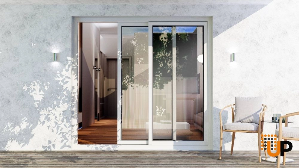 Double sliding metal-plastic french exterior door with tempered | Patio 8166 White | 64 x 80 photo#3