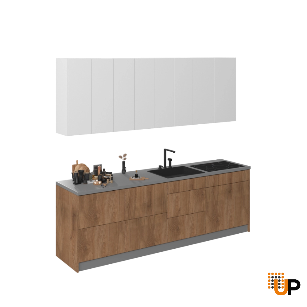 Kitchen Fusion Collection Natural Teak & White Gloss Color Base Size 8.5Ft Wide photo#1