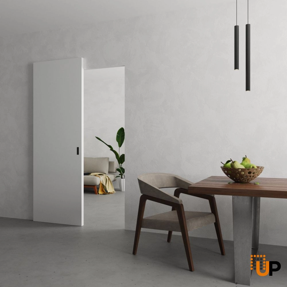 Single solid wood with honeycomb sliding modern interior hidden barn door | Planum 0010 Primed | 28 x 80 photo#2
