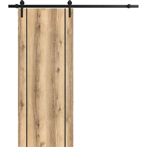 Sliding Barn Door with Hardware | Planum 0017 Oak and Aluminum Strips | 6.6FT Rail Hangers Sturdy Set | Modern Solid Panel Interior Doors-18" x 80"
